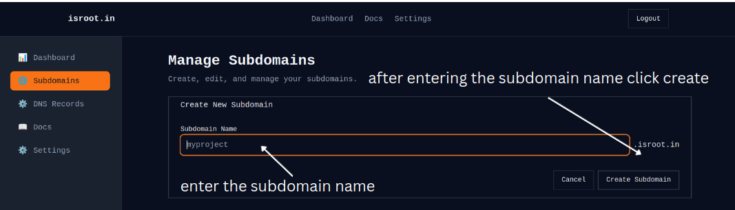 Subdomain Page